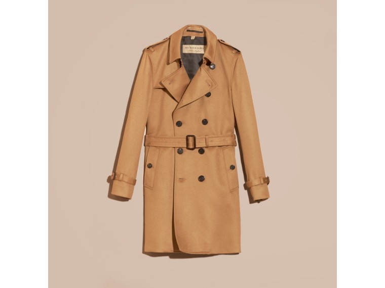 BURBERRY Cashmere Trench Coat in Dark Camel | ModeSens
