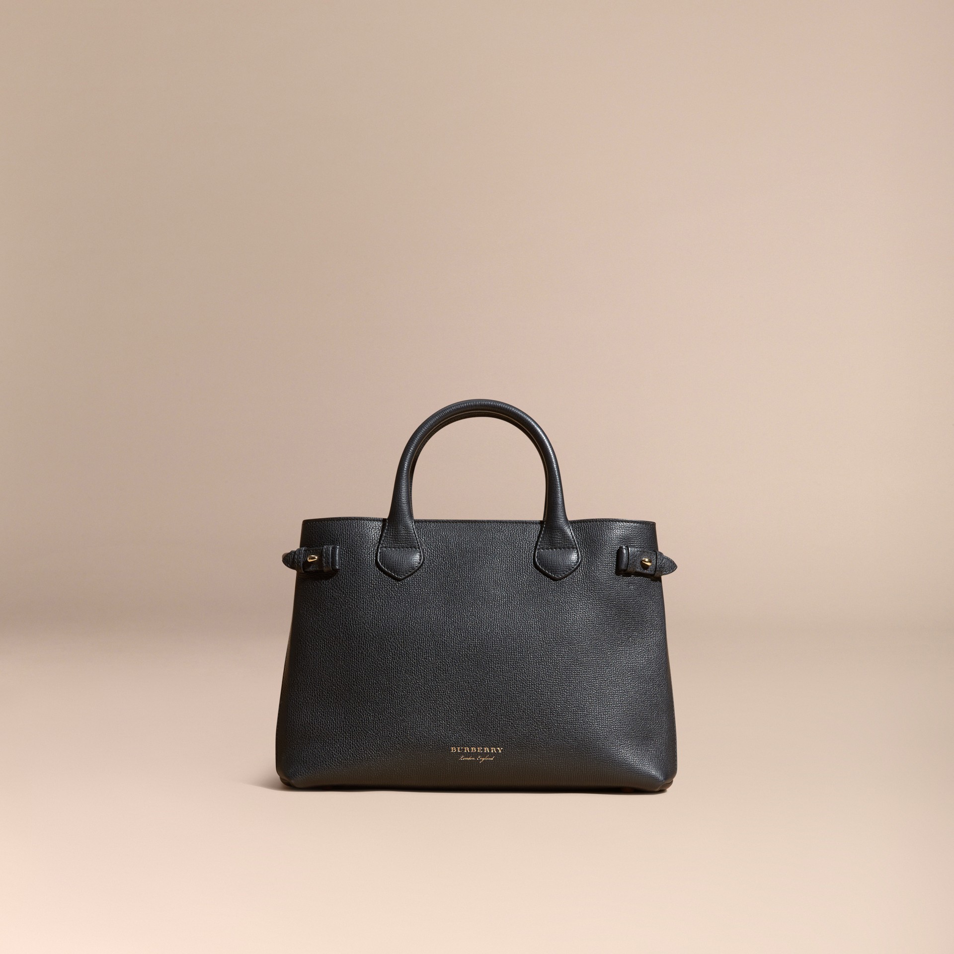 The Medium Banner in Leather and House Check in Black - Women | Burberry