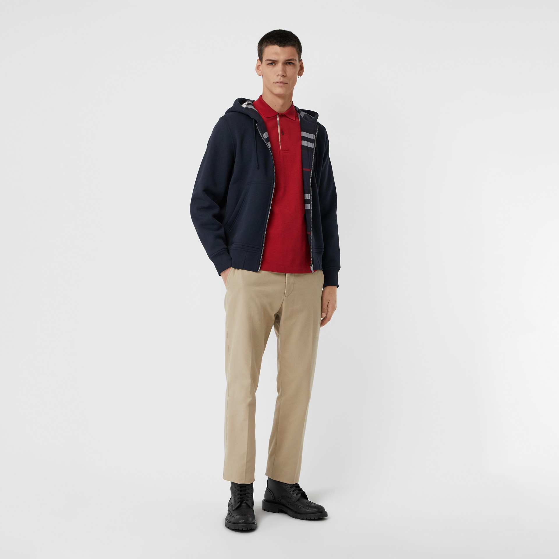 Check Detail Jersey Hooded Top in Navy - Men | Burberry United States
