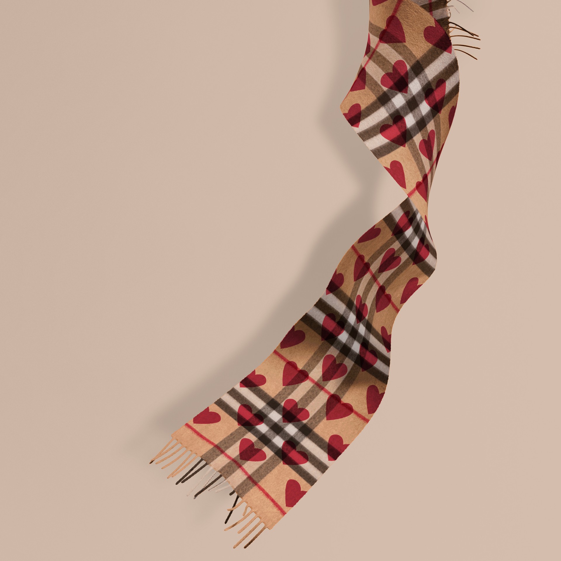 The Mini Classic Cashmere Scarf in Check and Hearts in Parade Red