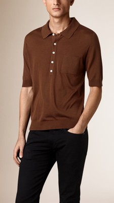 Fine Gauge Knitted Silk Polo Shirt