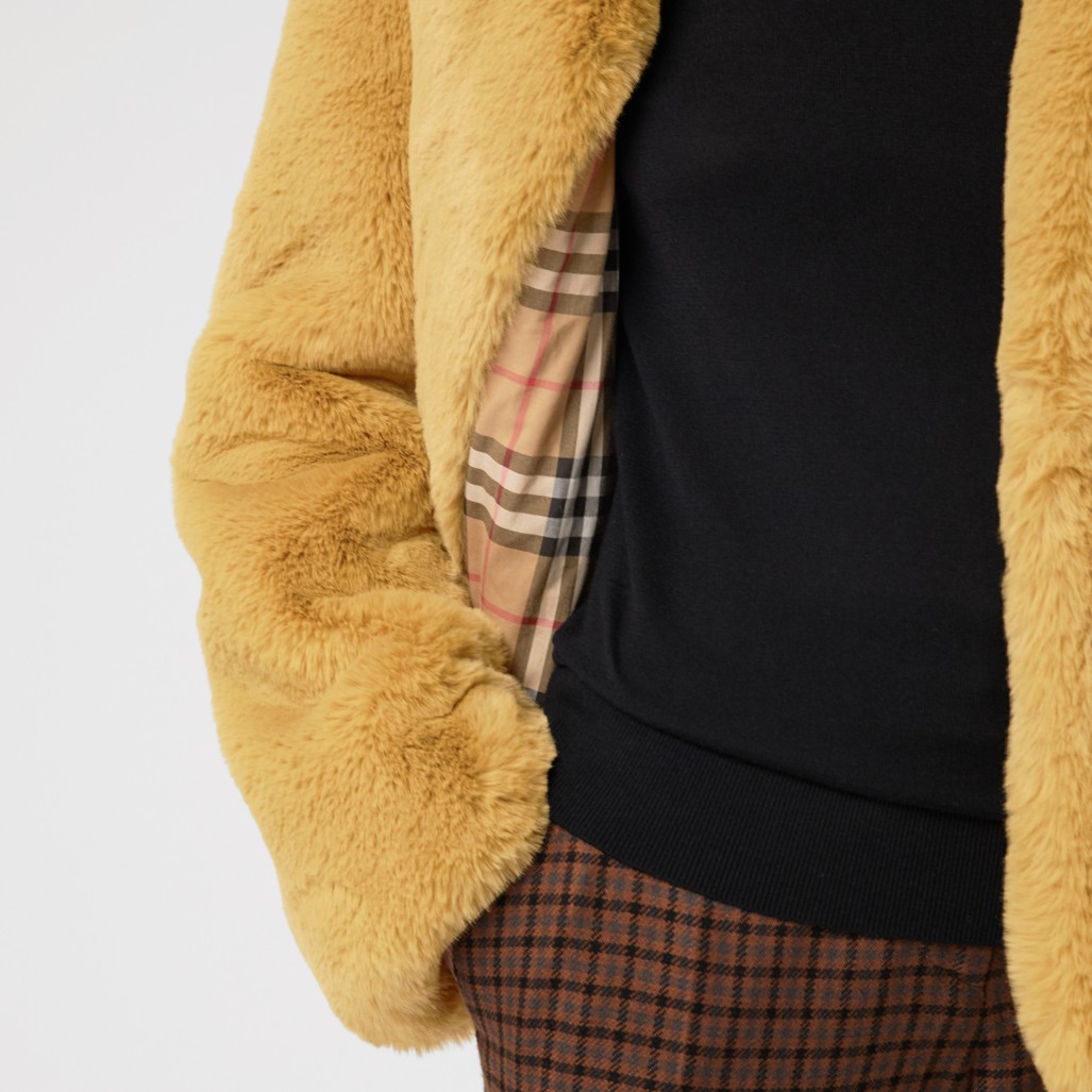 赭石黄 人造皮草单排扣外套 产品图片11