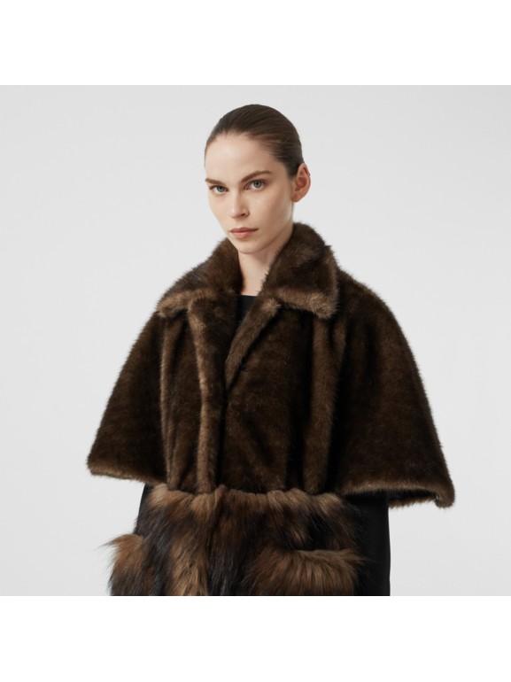 Faux Fur Cape Coat in Brown Women Burberry United States