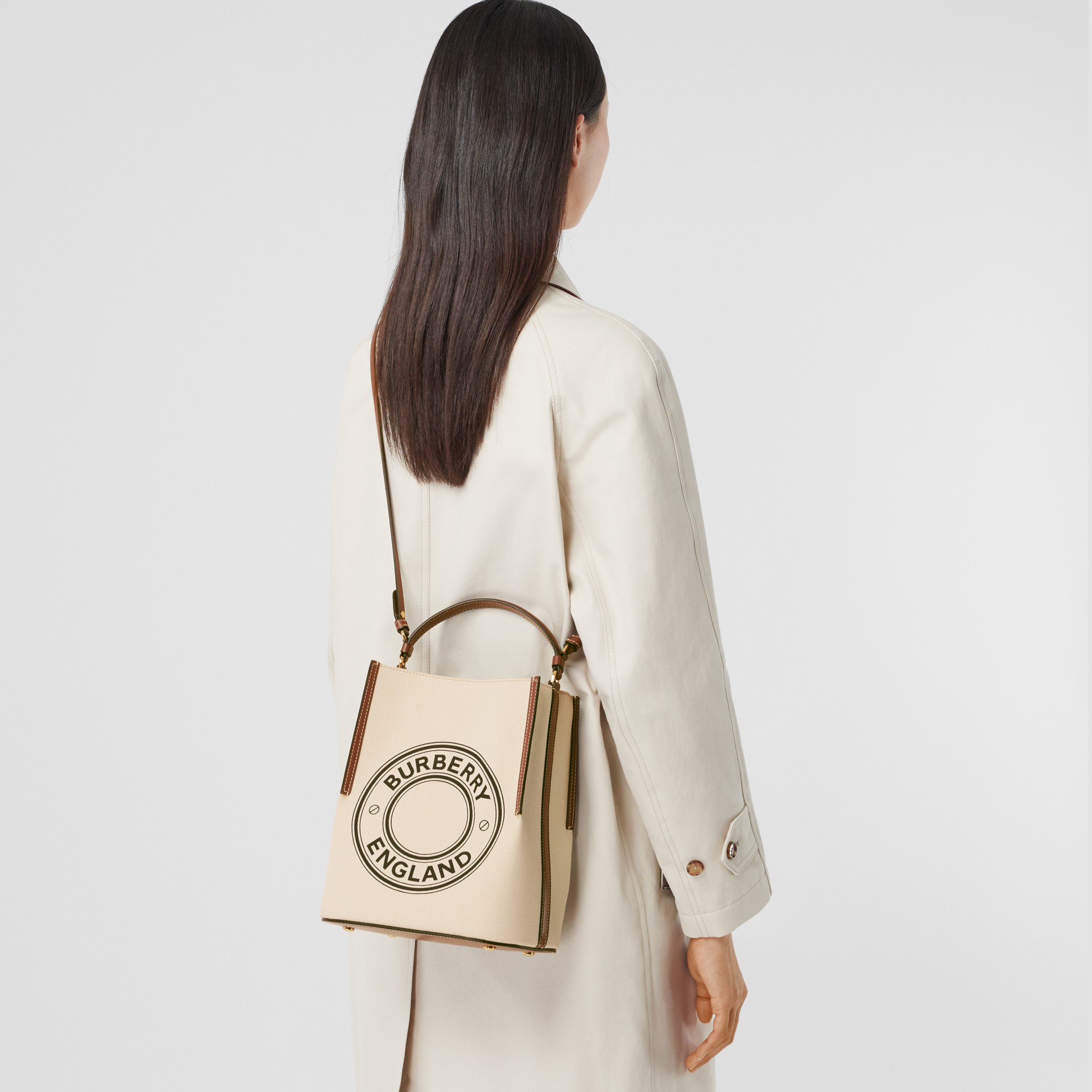 Small Logo Graphic Cotton Canvas Peggy Bucket Bag in Natural | Burberry Hong Kong S.A.R