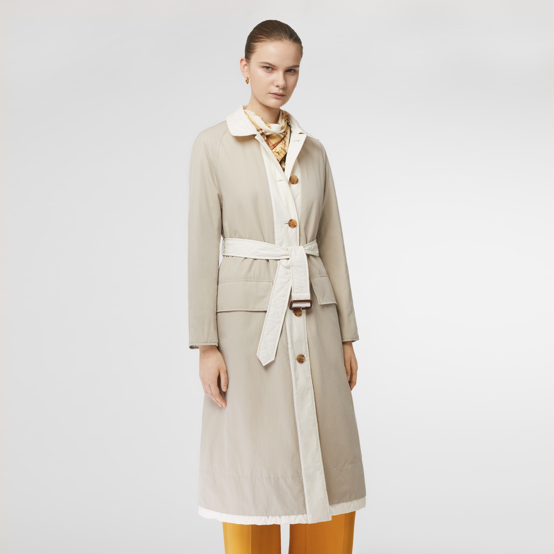 Reversible Contrast Sleeve Quilted Cotton Car Coat in Natural White ...