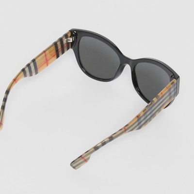 vintage check detail butterfly frame sunglasses