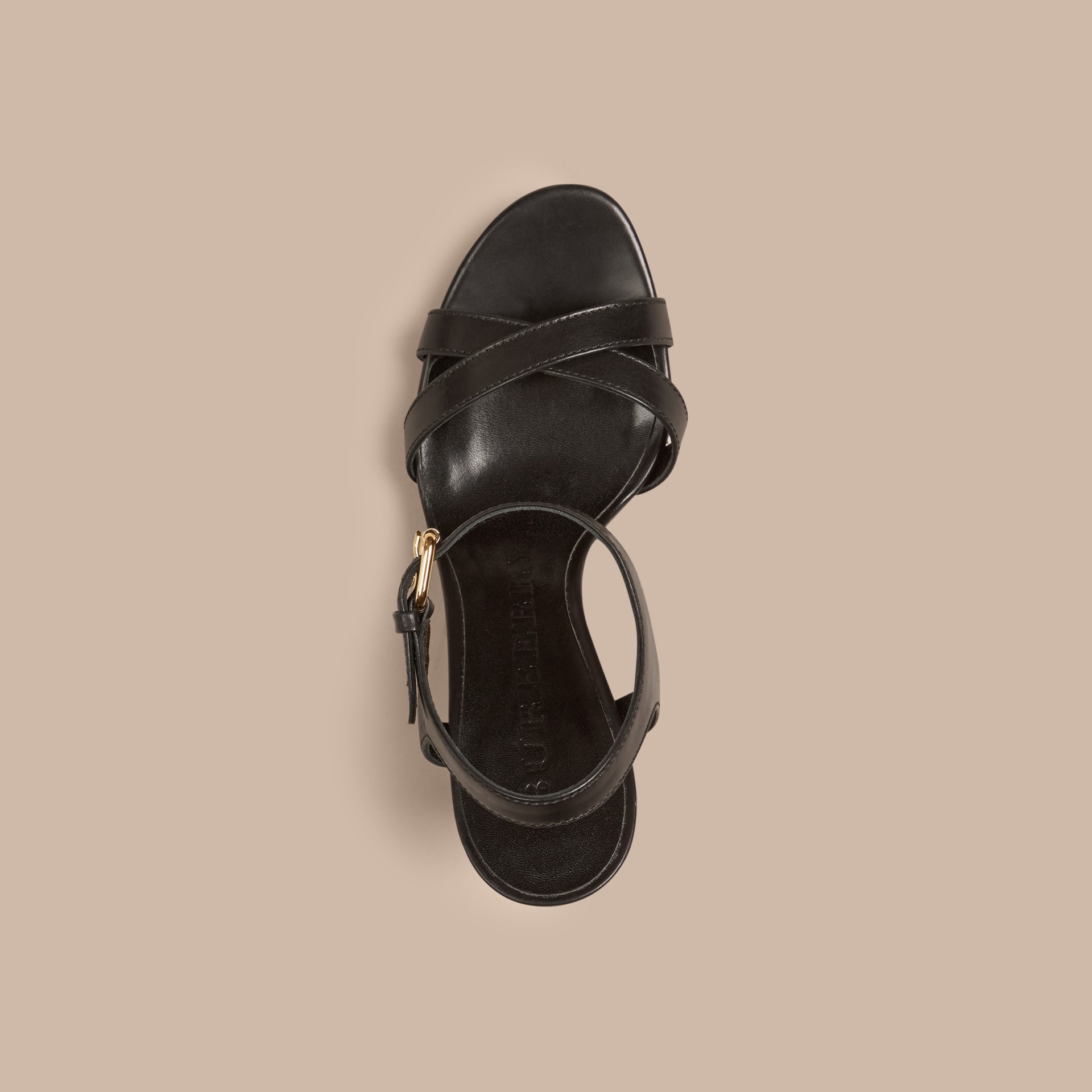 House Check and Leather Wedge Sandals in Black - Women | Burberry ...