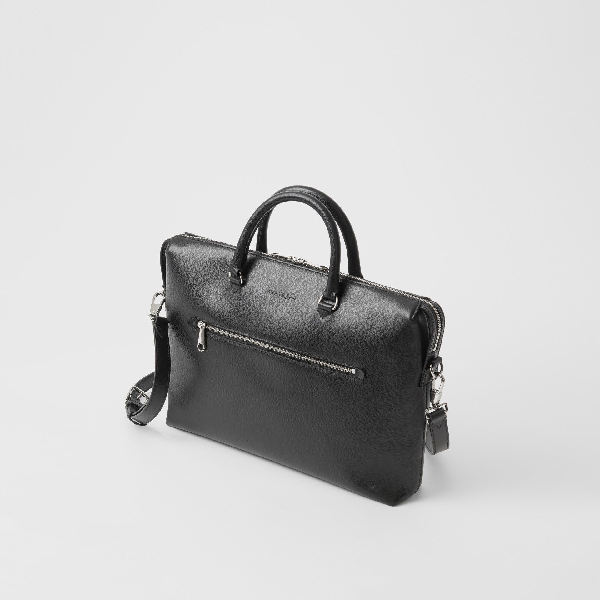 Large Textured Leather Briefcase in Black - Men | Burberry United States