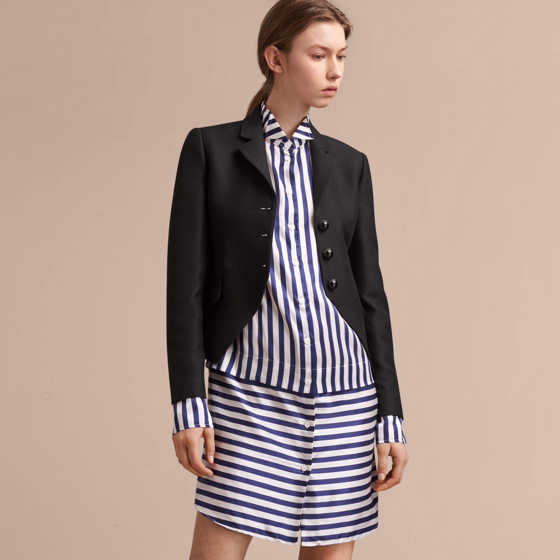 Wool Cotton Blend Twill Tailored Jacket in Black - Women | Burberry ...