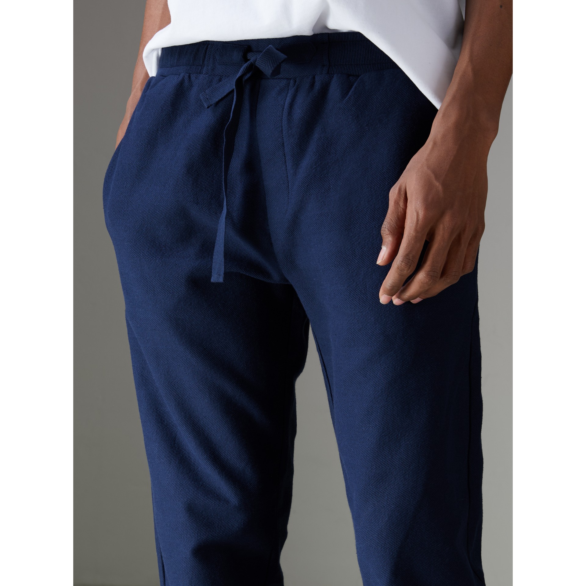 Herringbone Cotton Sweatpants in Navy - Men | Burberry United States