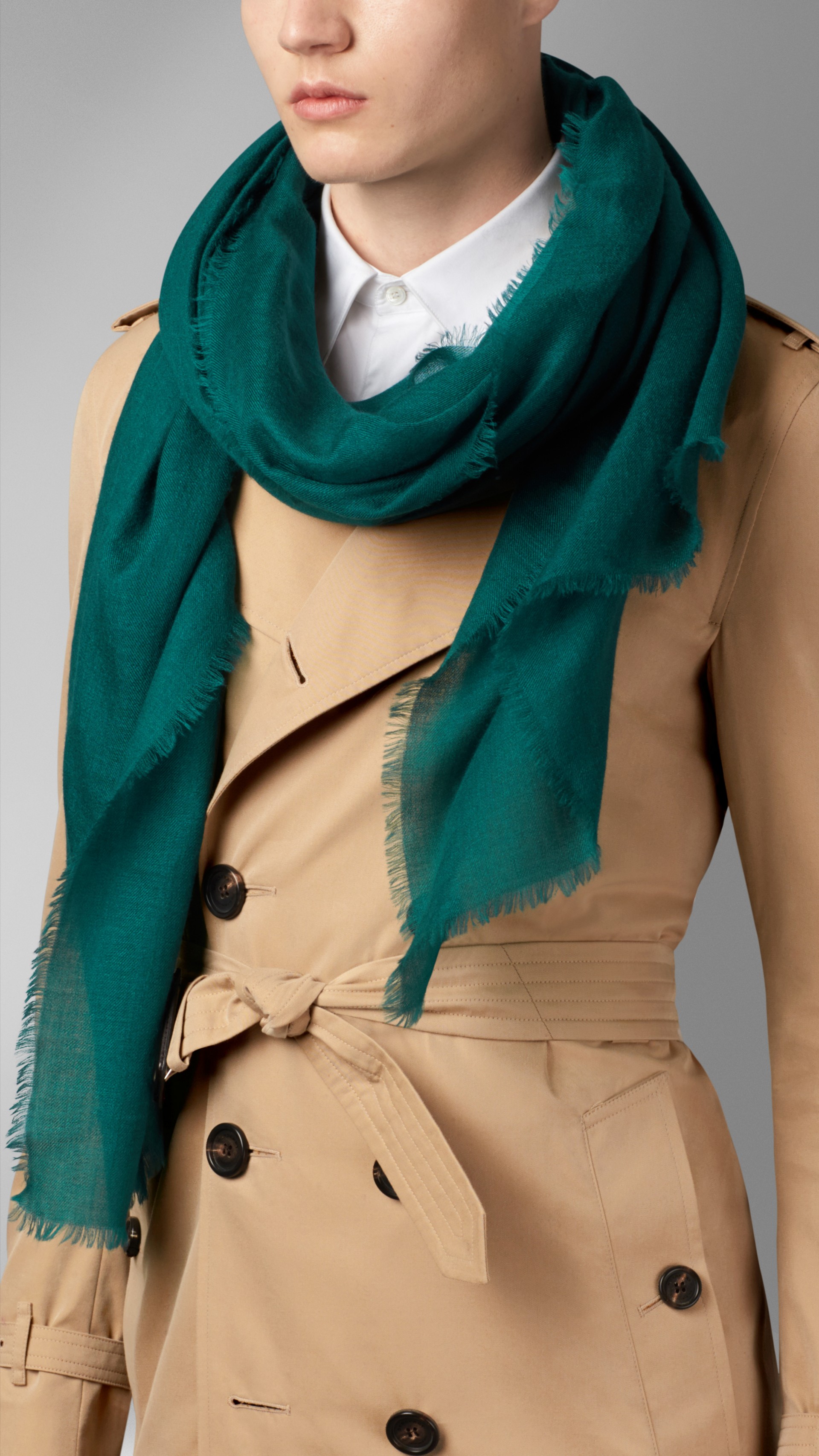 Embroidered Lightweight Cashmere Scarf in Dark Cyan | Burberry United