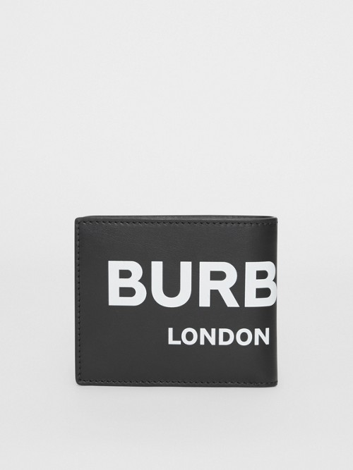 BURBERRY Logo Print Leather Bifold Wallet with ID Card Case