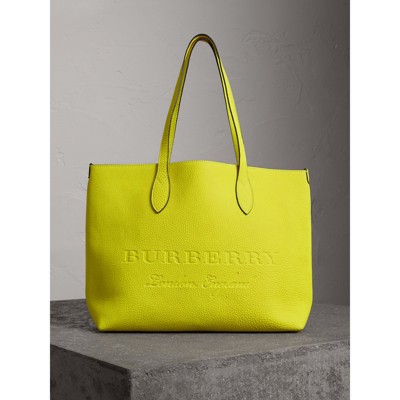 Embossed Leather Tote in Neon Yellow 