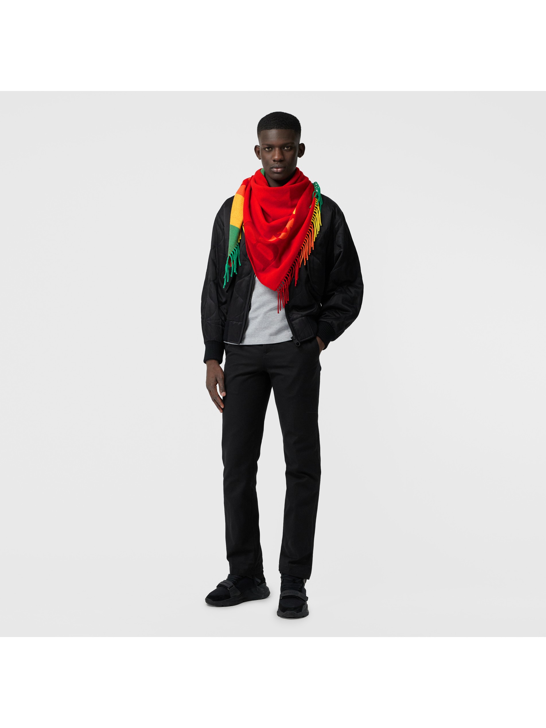bright red the burberry bandana in logo detail wool cashmere