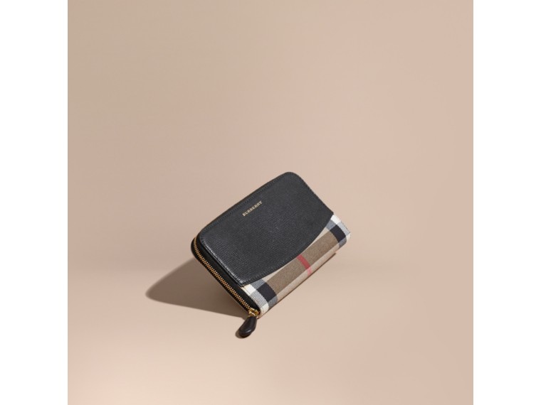 BURBERRY Leather And Haymarket Check Crossbody Bucket Bag in Black