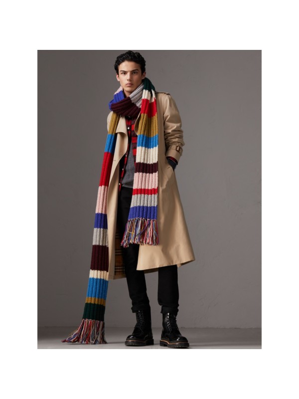 Long Striped Rib Knit Wool Scarf in Multicolour Burberry United States
