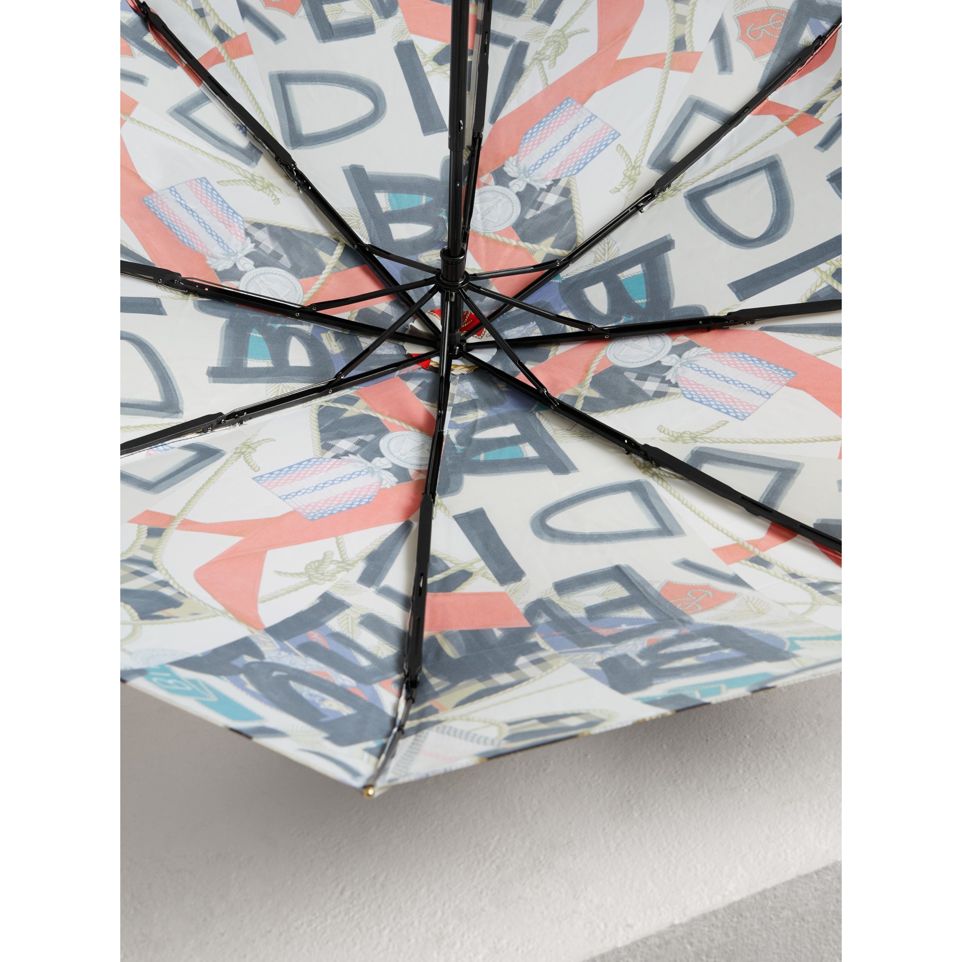 Graffiti Archive Scarf Print Folding Umbrella in Multicolour Burberry