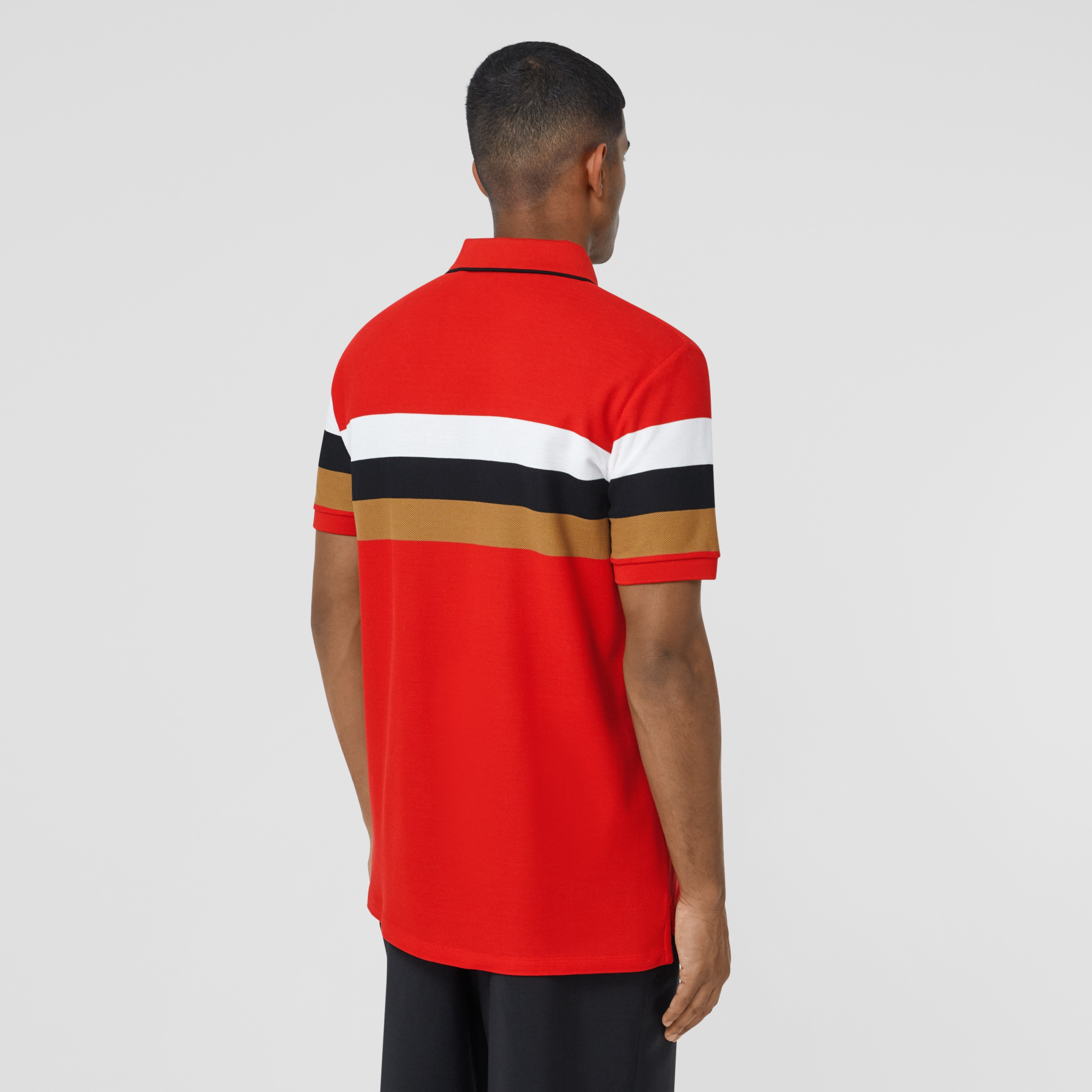 Monogram Motif Striped Cotton Polo Shirt in Bright Red - Men | Burberry ...