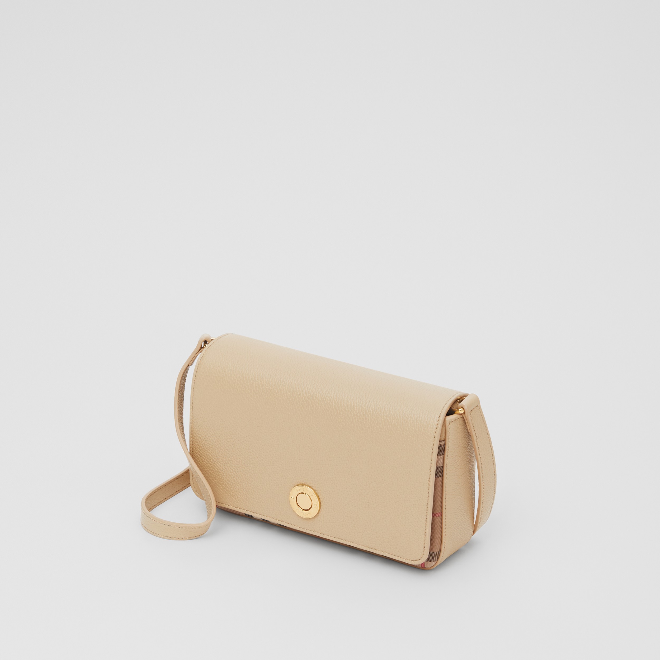 Small Leather and Vintage Check Crossbody Bag in Light Beige - Women ...