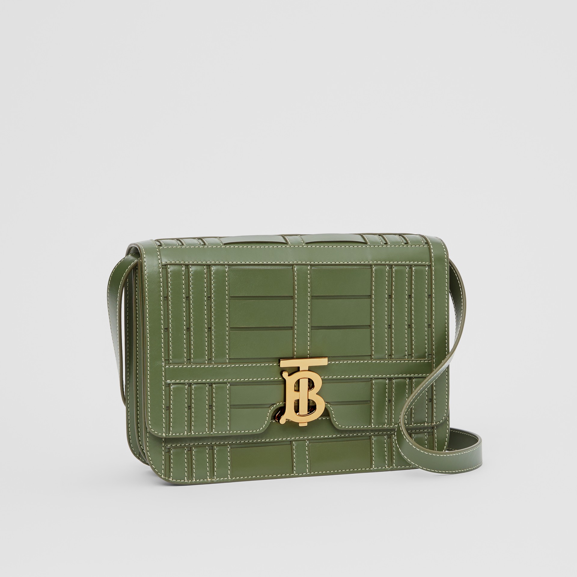 Medium Woven Leather TB Bag in Sage Green - Women | Burberry United States