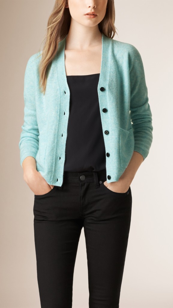 Seamless Cashmere Cardigan in Light Blue Women Burberry United Kingdom