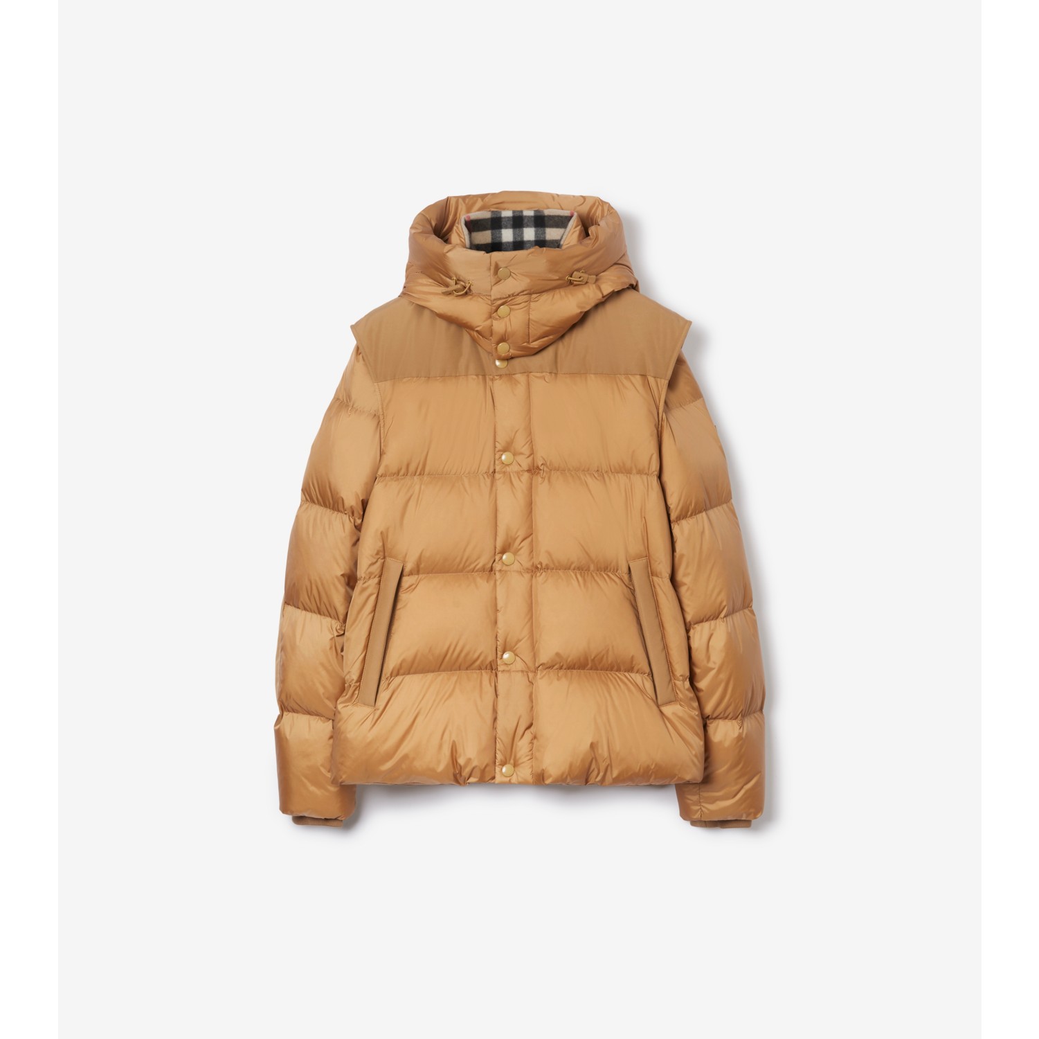 Detachable Sleeve Nylon Puffer Jacket in Warm honey Men Burberry Official