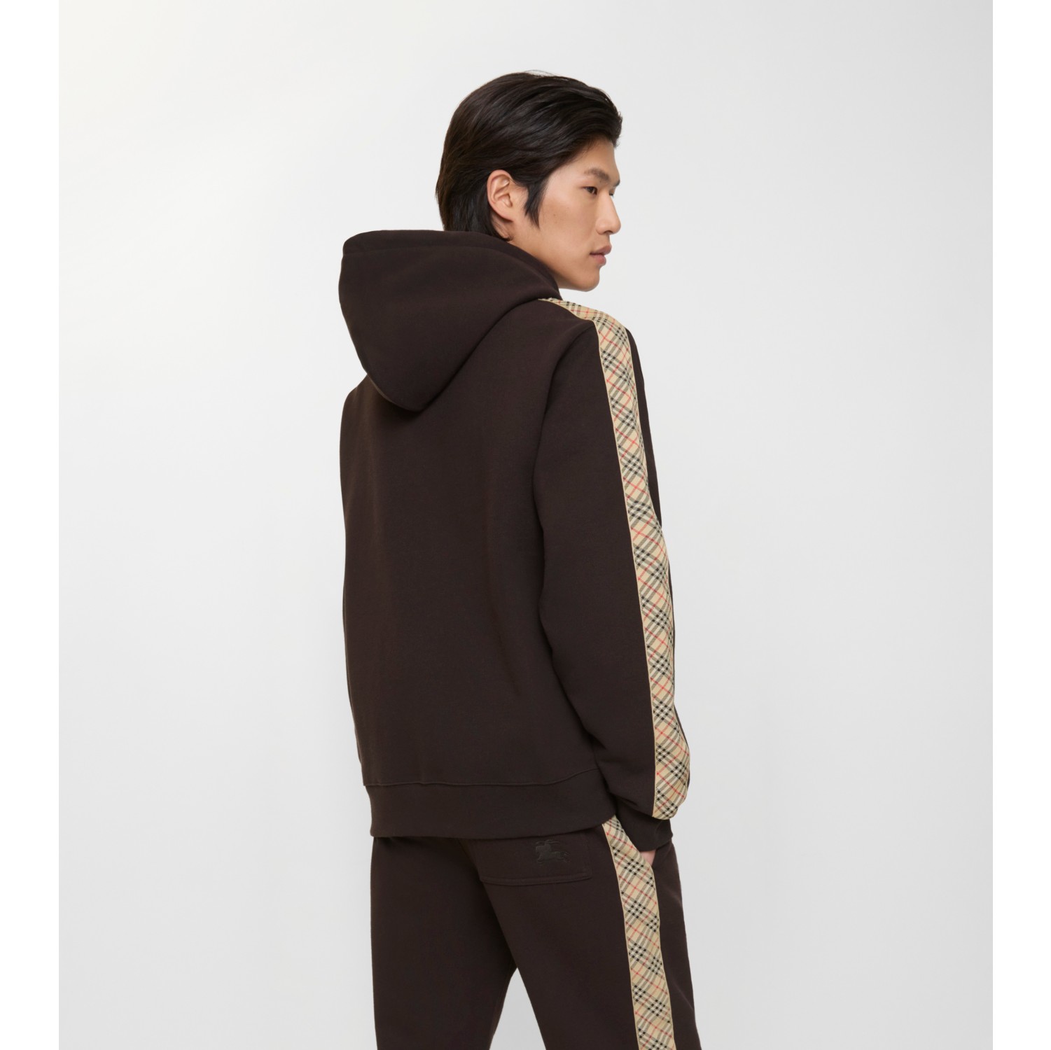 Baumwoll-Kapuzenjacke mit Check-Besatz