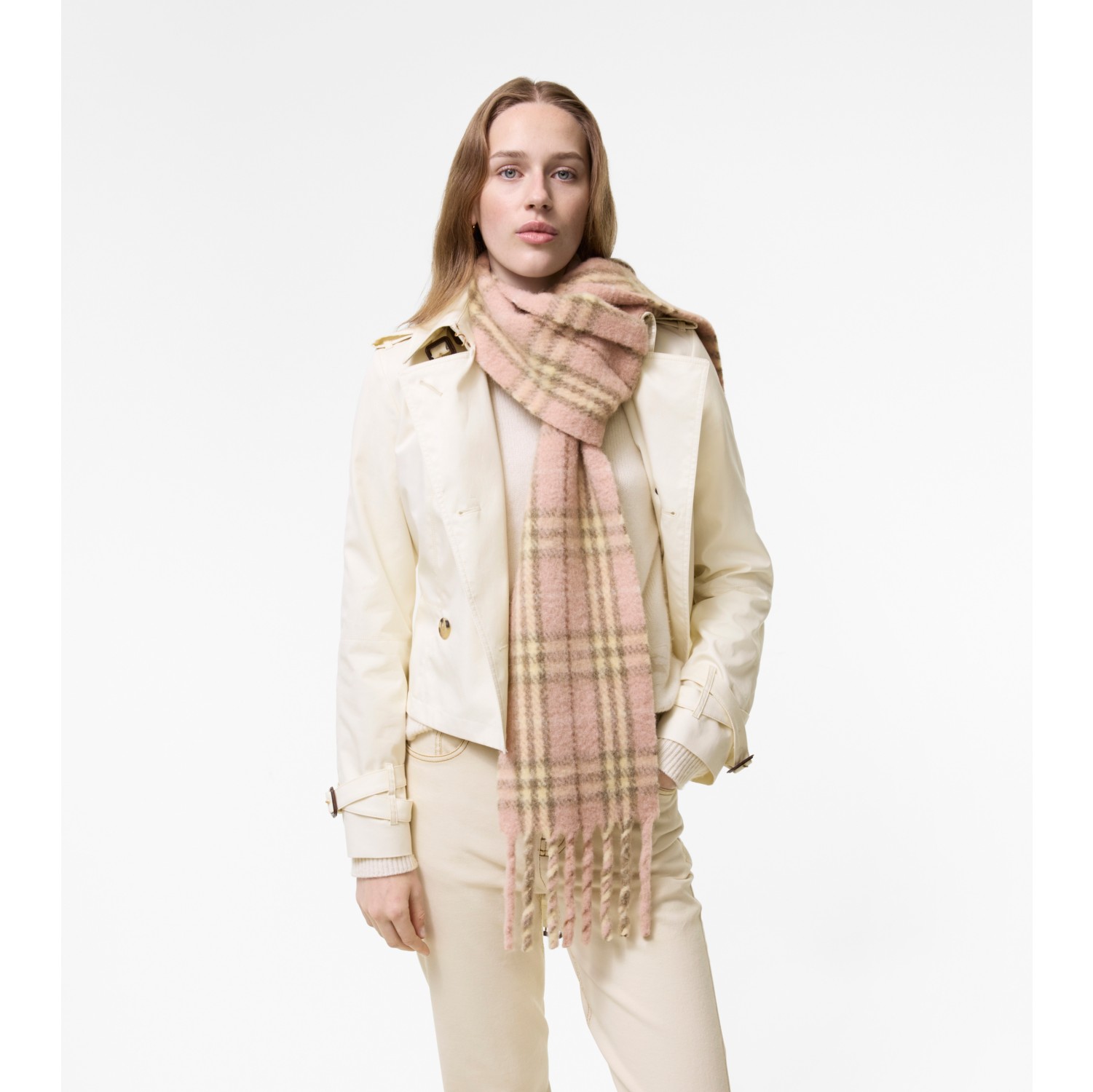 Narrow Check Alpaca Wool Blend Scarf
