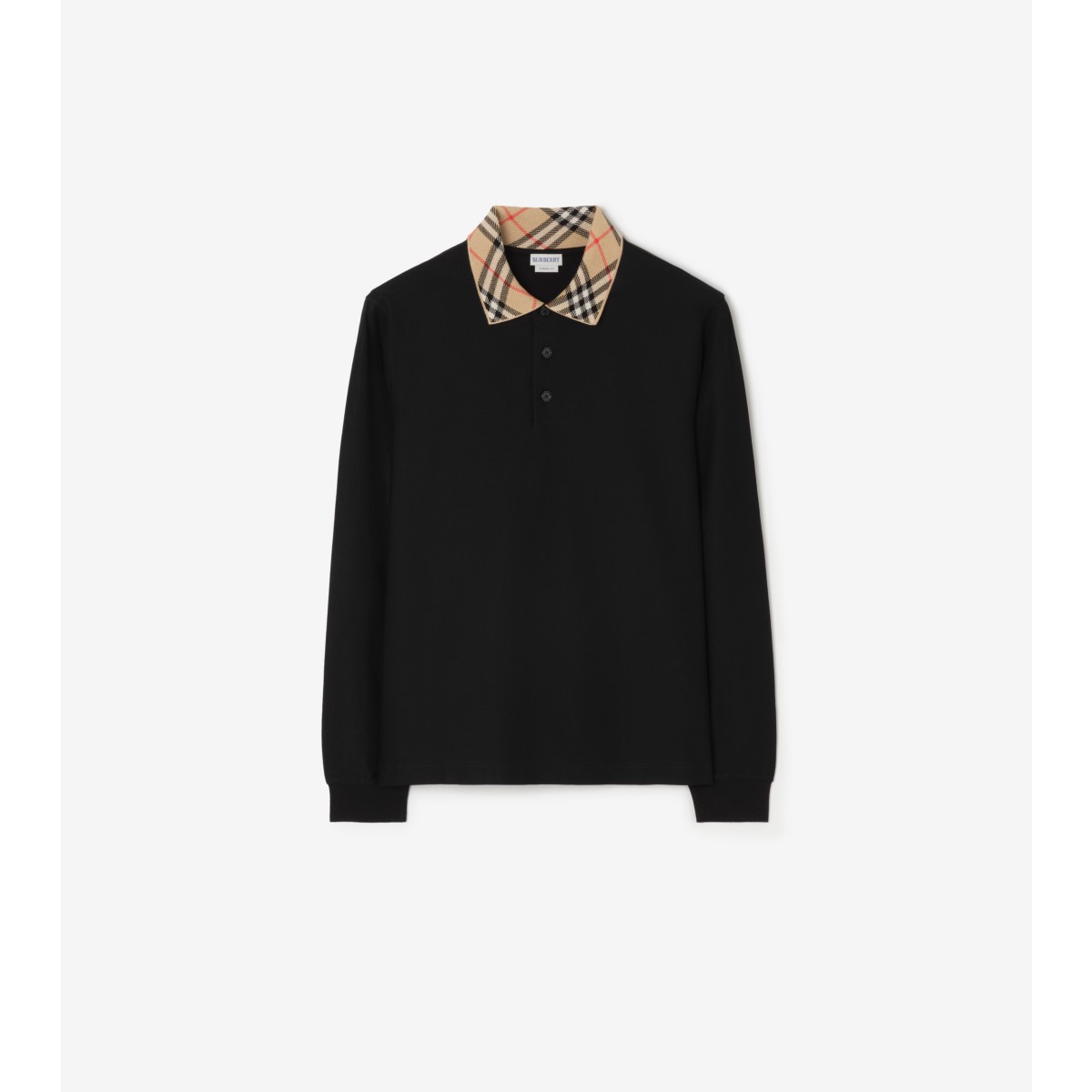  Check Long-sleeve Collar Cotton Polo Shirt