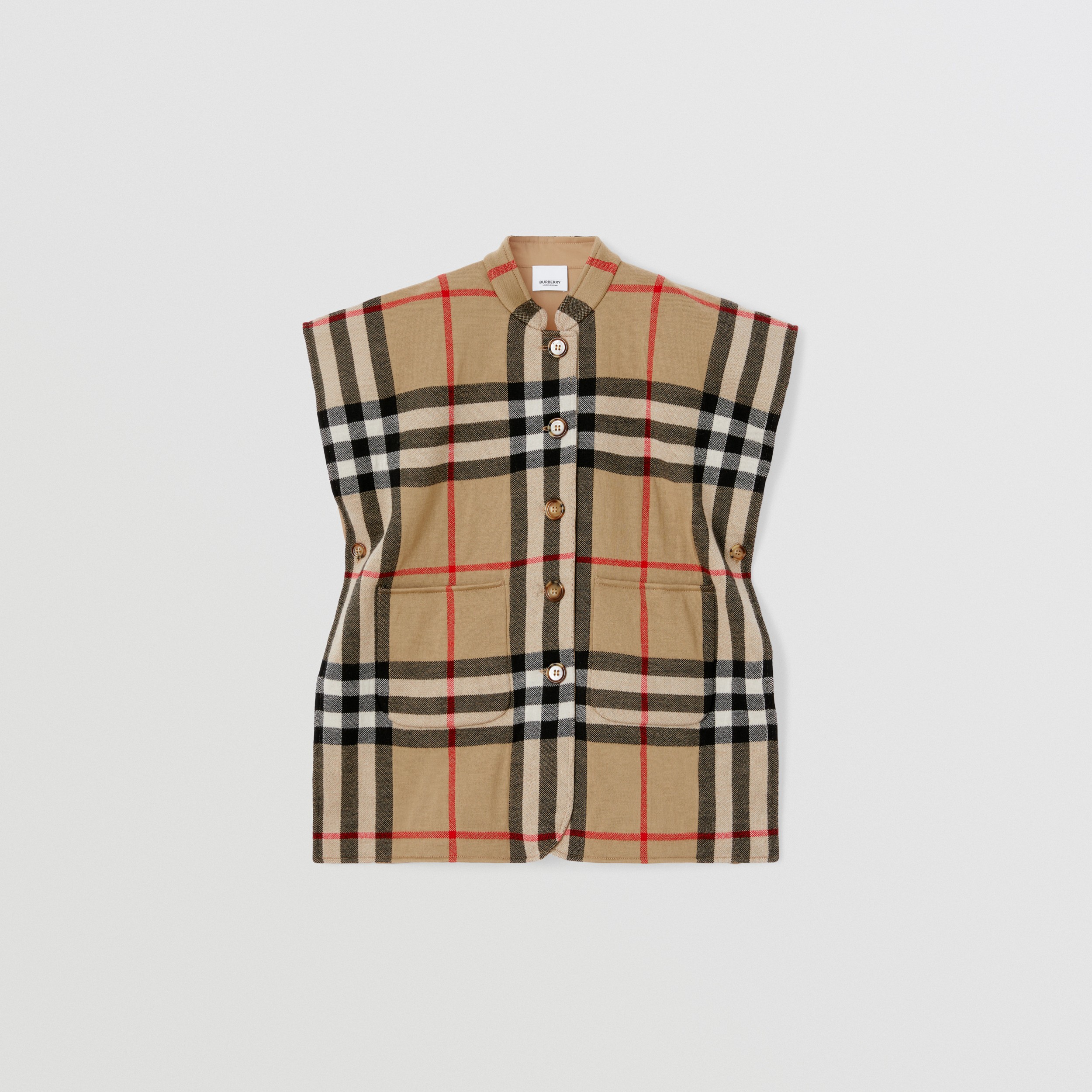 Reversible Vintage Check Wool Jacquard Cape in Archive Beige | Burberry® Official - 1