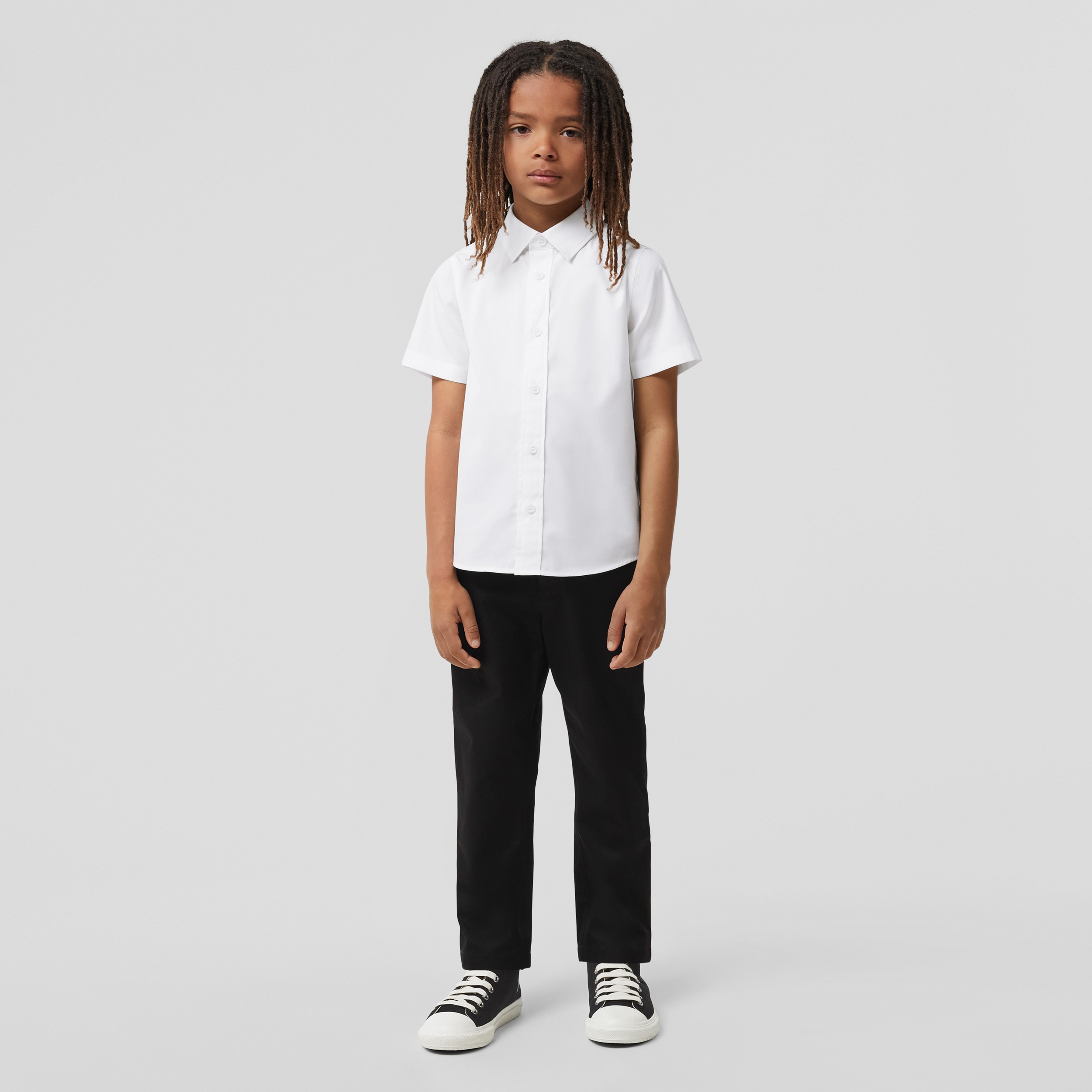 Camisa de manga corta en algodón elástico con logotipo (Blanco) | Burberry® oficial - 3