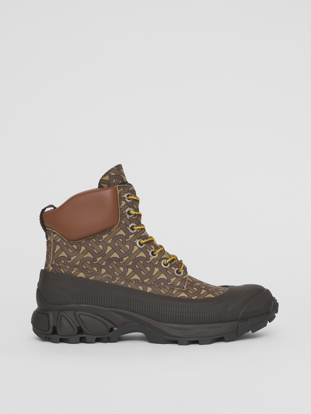 Contrast Sole Monogram Print Leather Boots in Bridle Brown