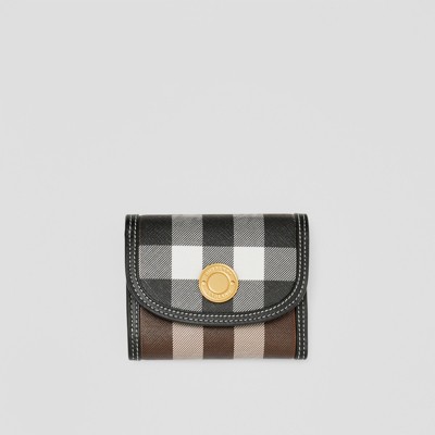 Shop Burberry Small Check Folding Wallet In Dark Birch Brown