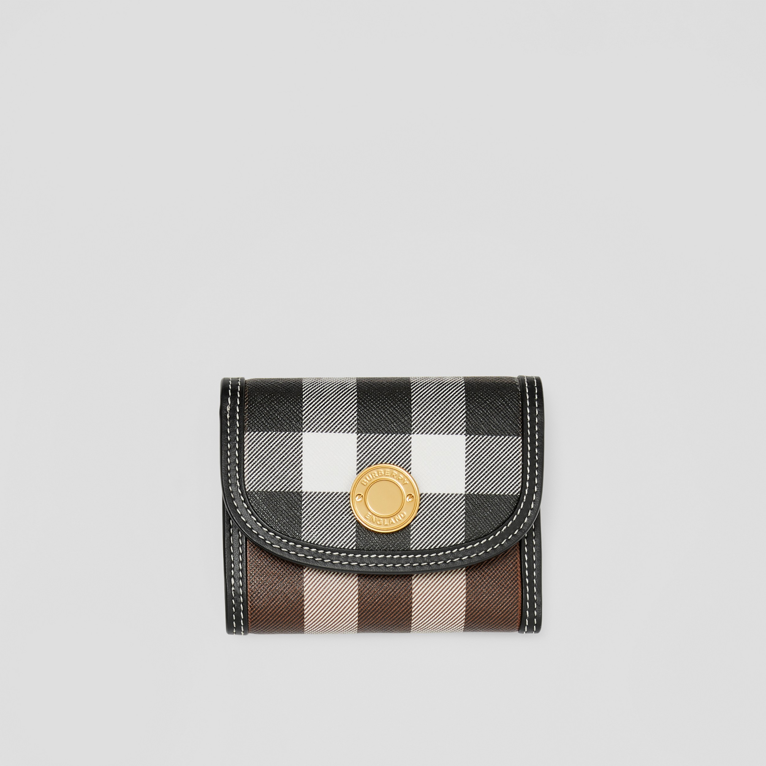 Check and Leather Small Folding Wallet in Dark Birch Brown - Women | Burberry® Official - 1