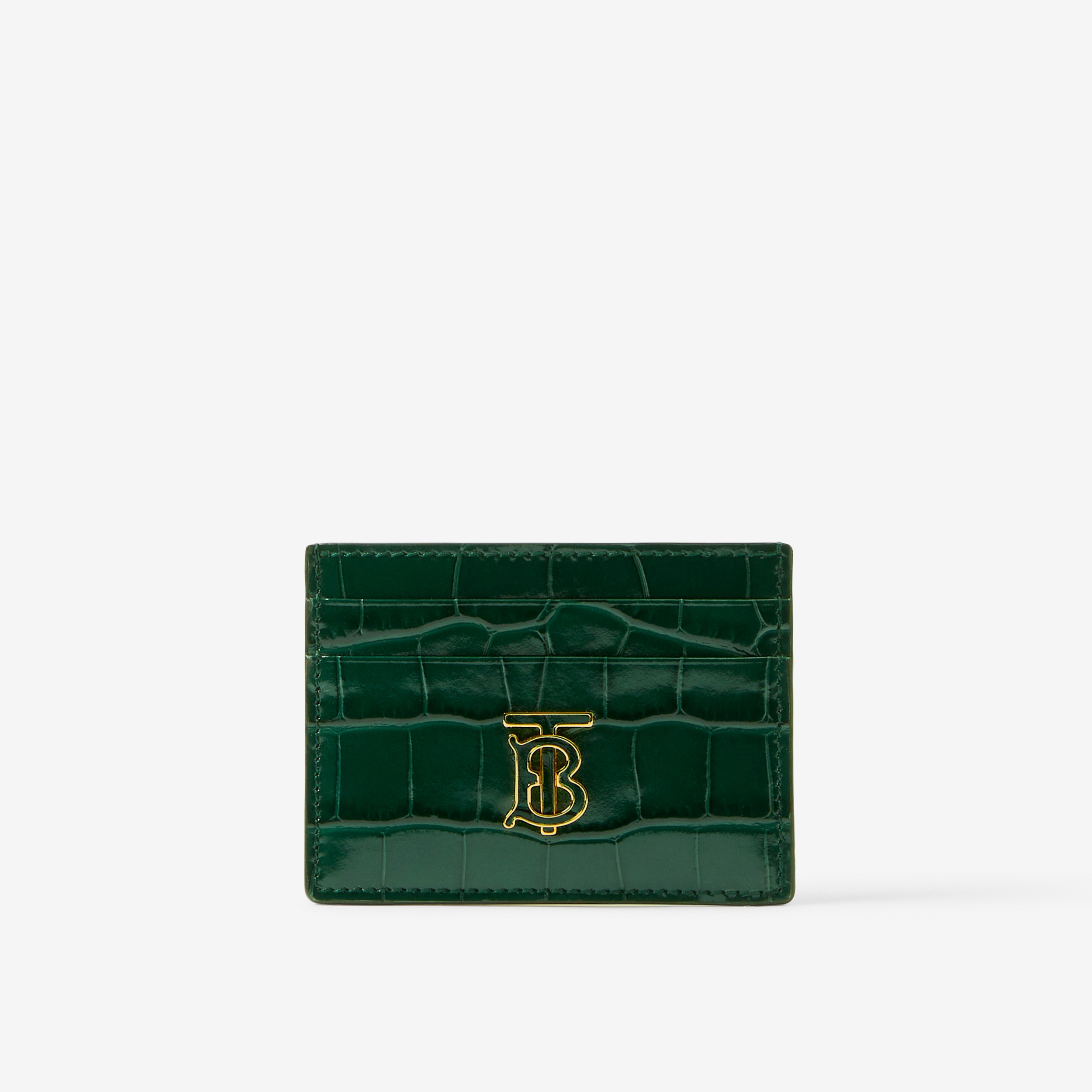 Embossed Leather TB Card Case in Dark Viridian Green - Women | Burberry® Official - 1