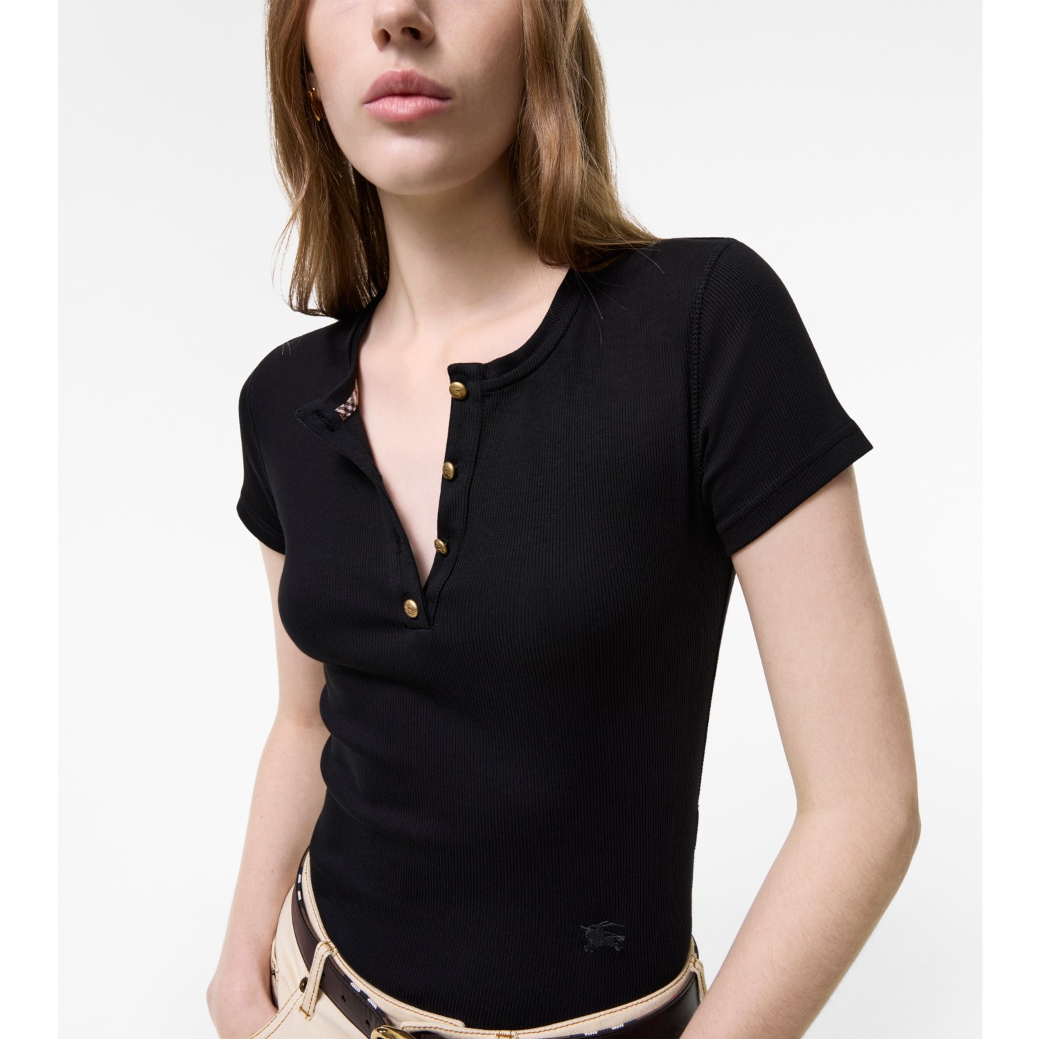 Cropped Cotton T-shirt in Black - Women | Burberry® Official