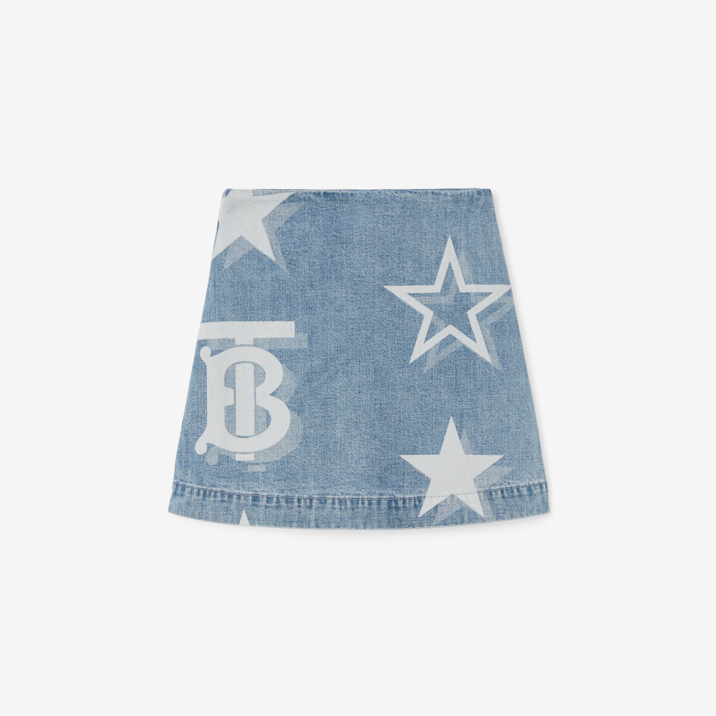 Saia jeans de algodão com estampa de estrelas e TB (Azul Claro) | Burberry® oficial - 1