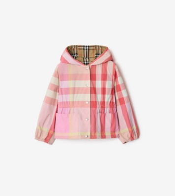 美品♪バーバリーブルーレーベル ウールモヘヤ シャツジャケット チェック ピンク リバーシブル チェック ナイロン フーデッドジャケット (ストロベリー