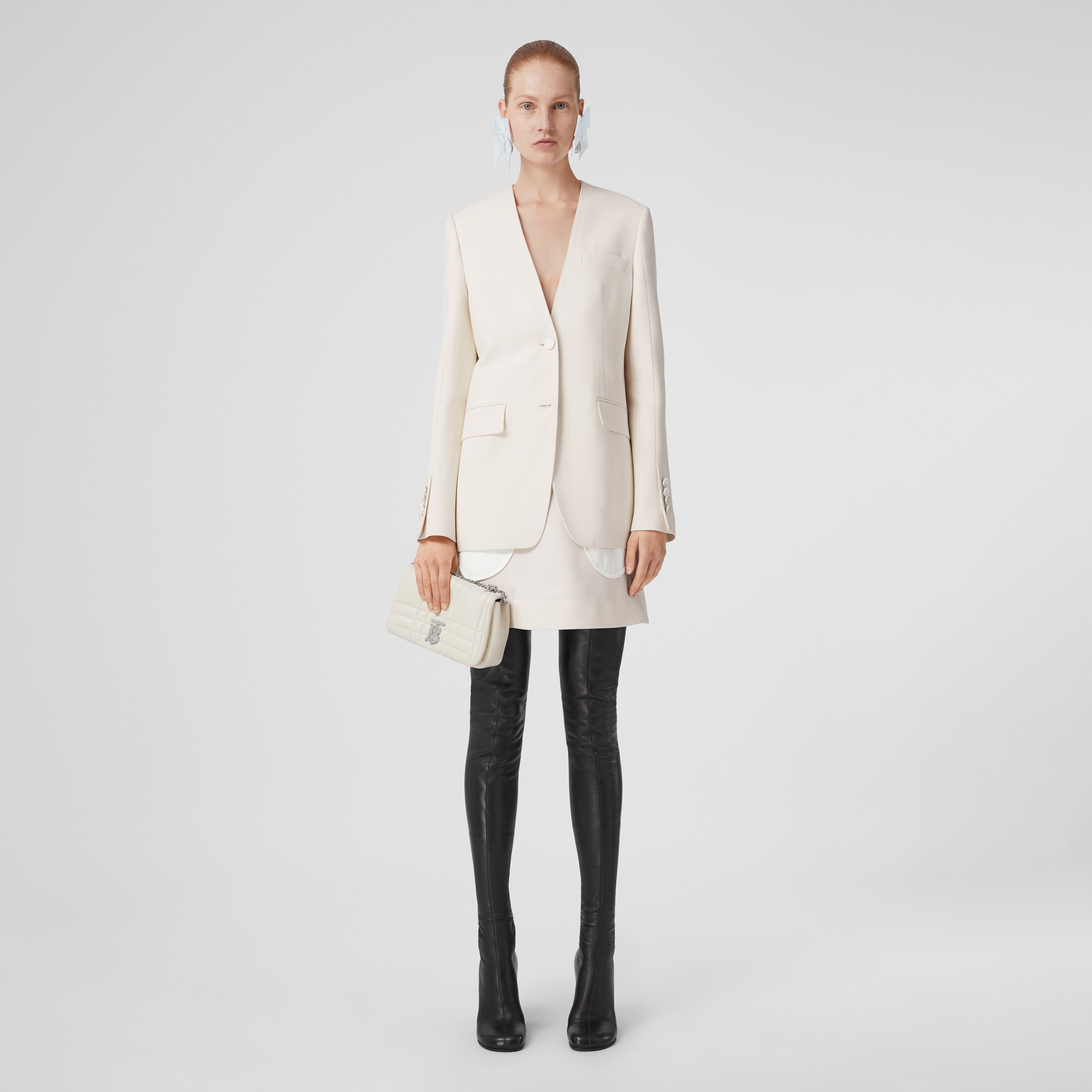 Wool Silk Mini Skirt in Natural White - Women | Burberry® Official - 1