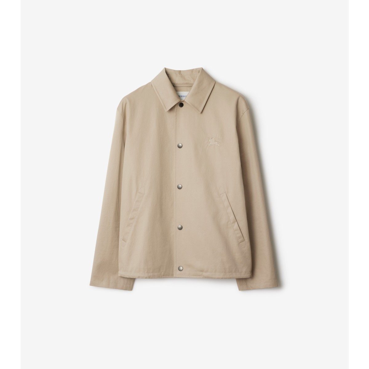 Burberry Gabardine Jacket With Collared Neck And Side Pockets In Fossil