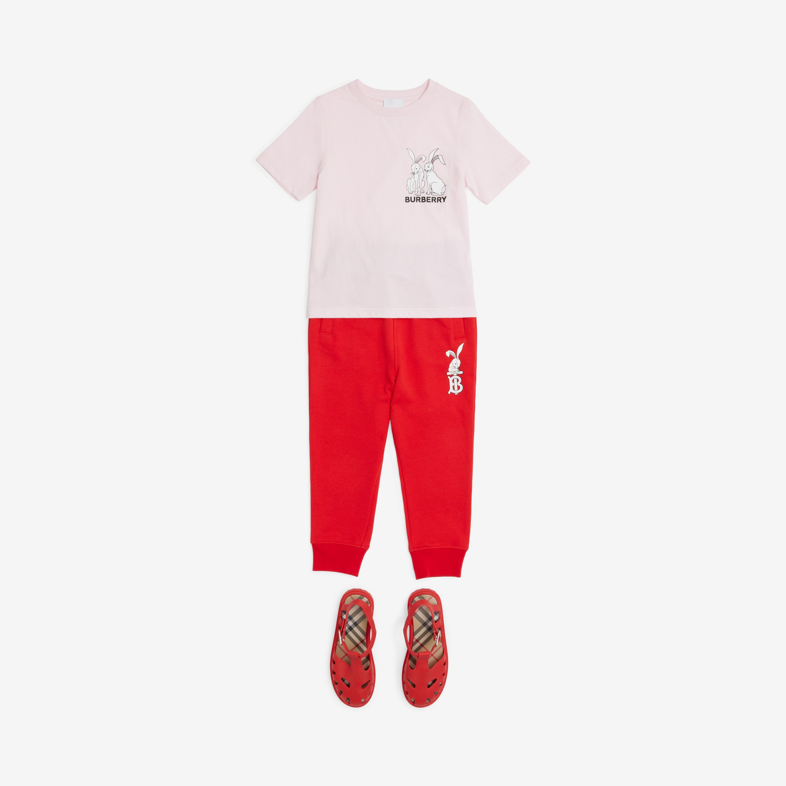 래빗 프린트 코튼 티셔츠 (프로스티 핑크) | Burberry® - 3
