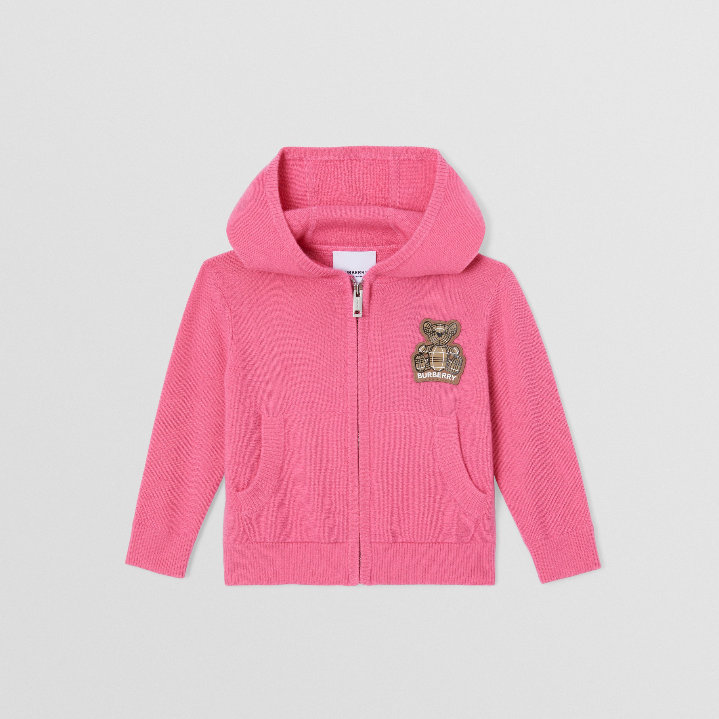 Thomas Bear Appliqué Cashmere Hooded Top in Bubblegum Pink - Children | Burberry® Official - 1