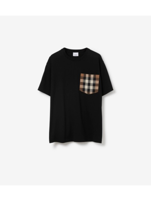 Burberry Check Pocket Cotton T-shirt In Black