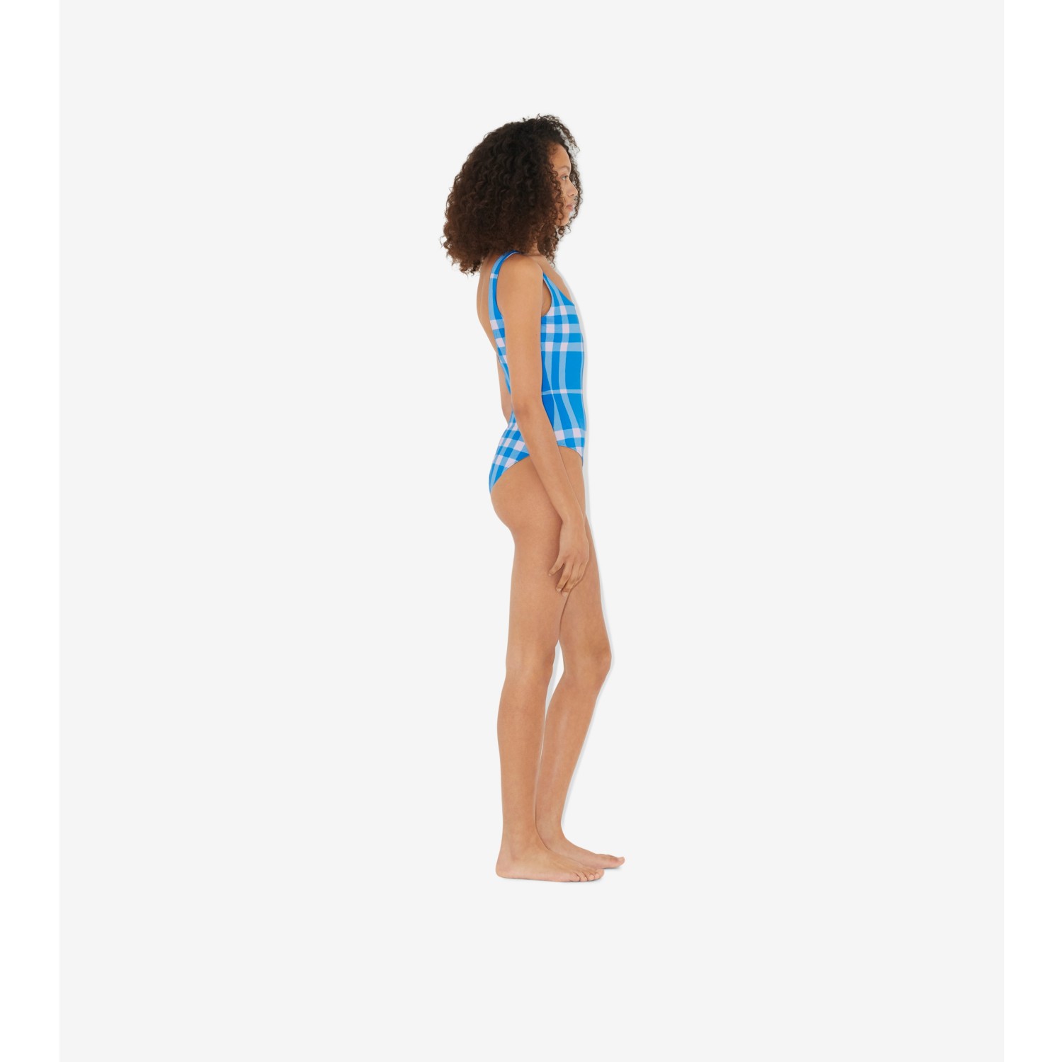 Check Stretch Nylon Swimsuit in Vivid Blue - Women | Burberry® Official