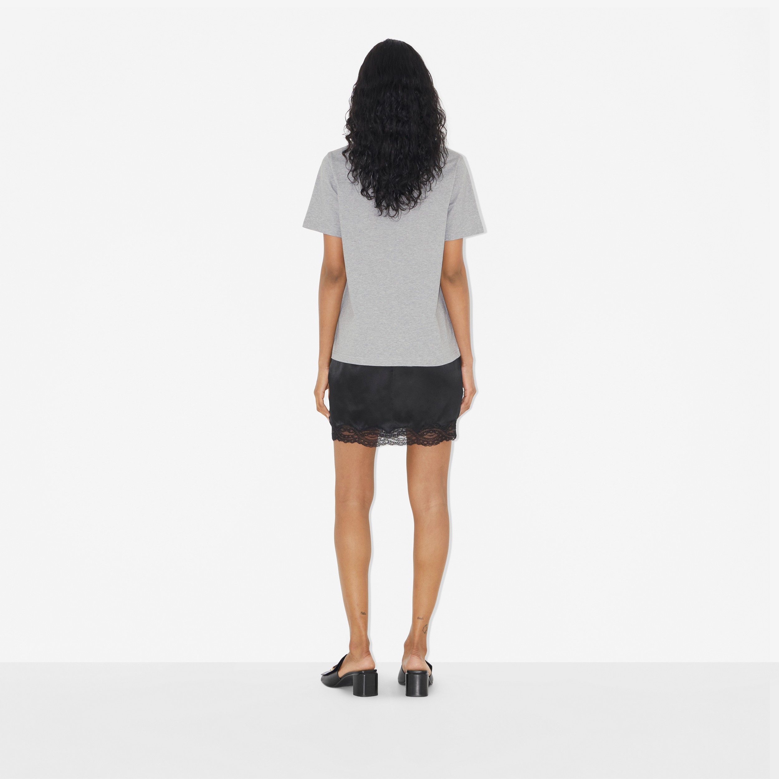 Oak Leaf Crest Cotton T-shirt in Pale Grey Melange - Women | Burberry® Official - 4