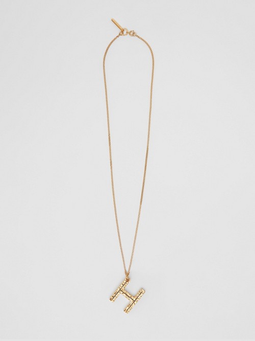 Burberry ‘h' Alphabet Charm Gold-plated Necklace In Light Gold