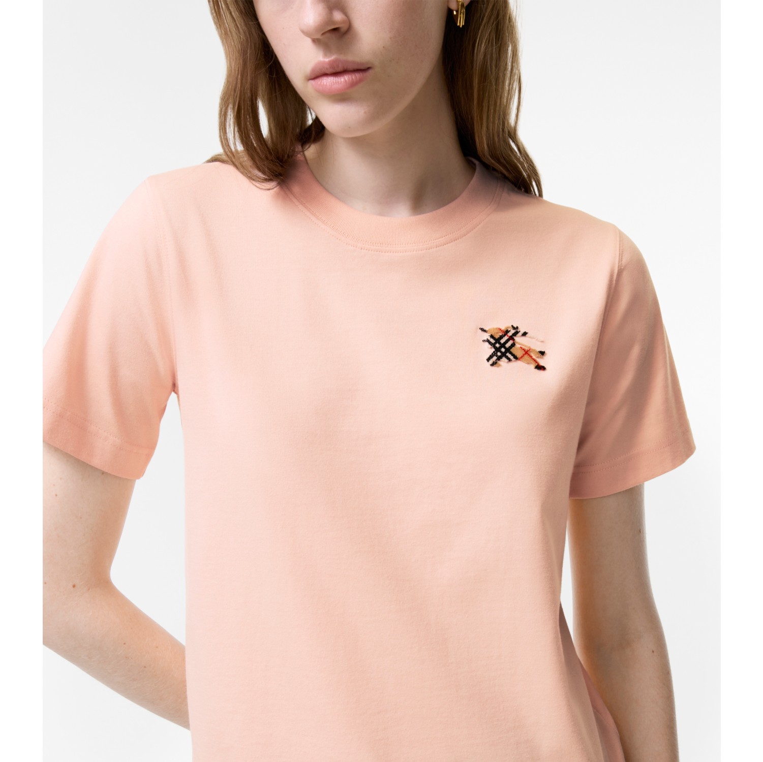 Knight Check Cotton T-shirt in Compact pink - Women | Burberry