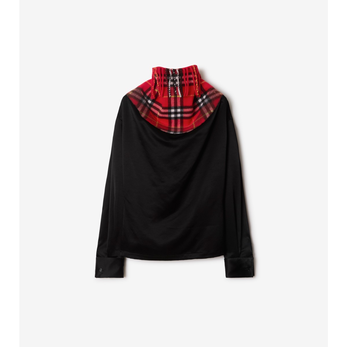 Shop Burberry Satin And Check Scarf Top In Black