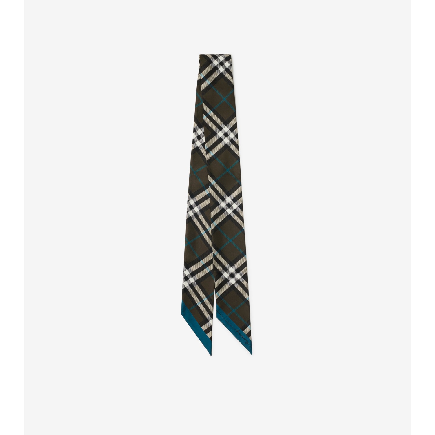 Skinny scarf de seda com estampa Check contrastante