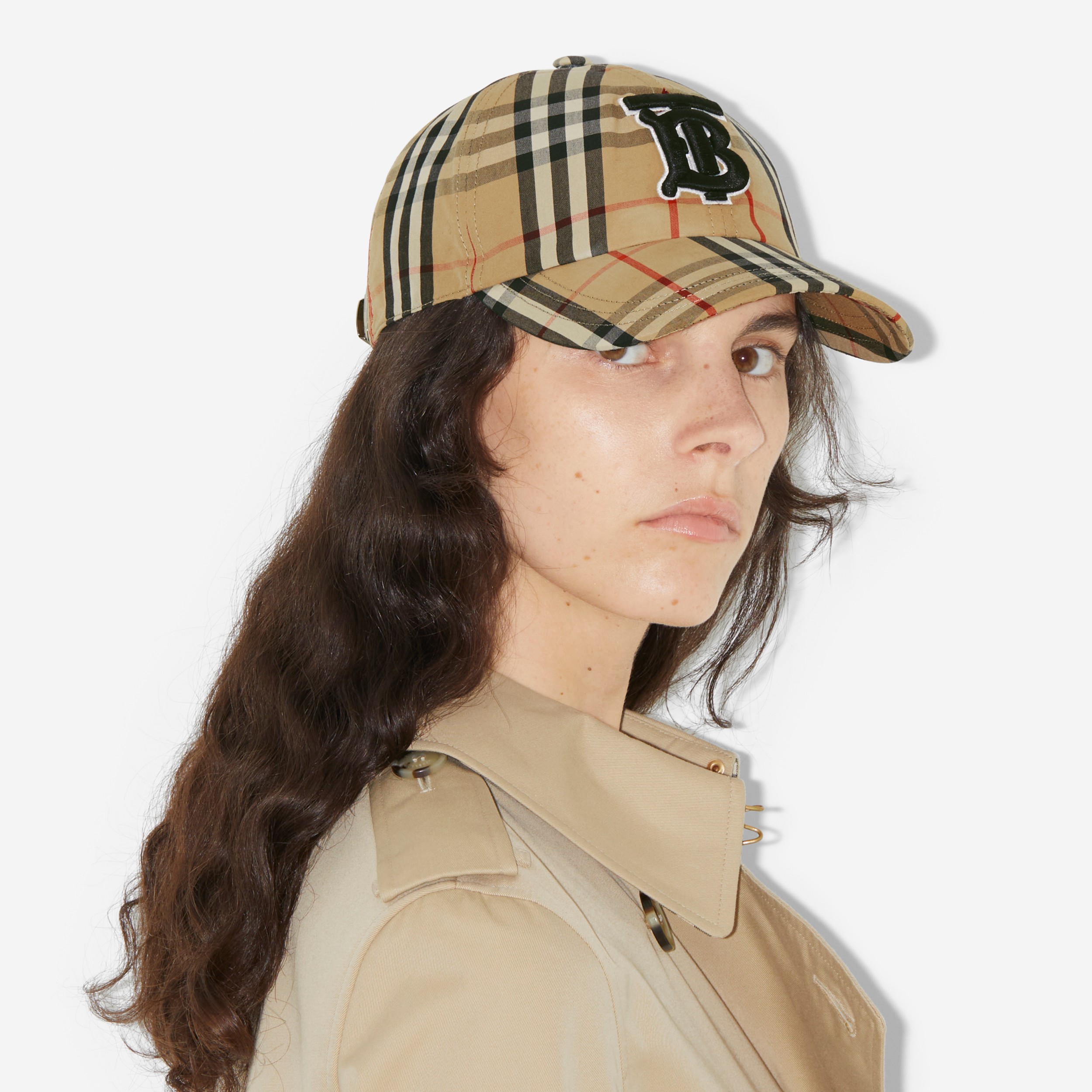 Monogram Motif Vintage Check Cotton Baseball Cap in Archive Beige